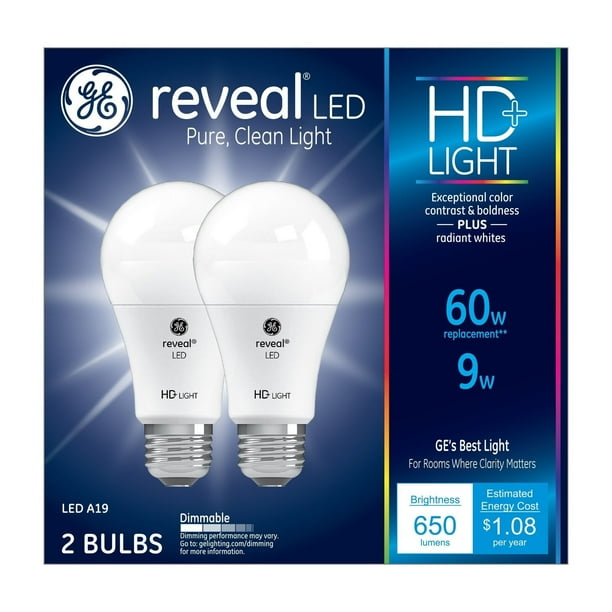 60-watt Replacement 98877 GE Lighting Reveal HD LED 9-watt 650-Lumen A19 Light Bulb with Medium Base 2-Pack